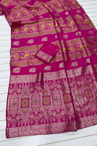 Pink Color Jaqurad Weaving Work Georgette Saree