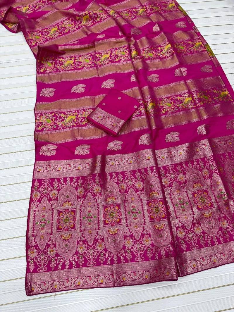 Pink Color Jaqurad Weaving Work Georgette Saree