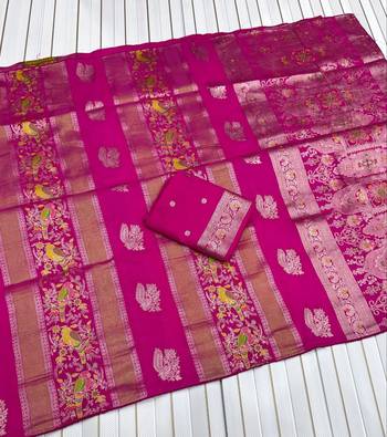 Pink Color Jaqurad Weaving Work Georgette Saree 2