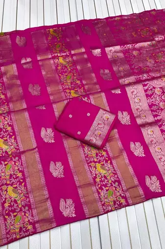 Pink Color Jaqurad Weaving Work Georgette Saree