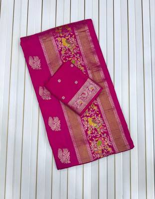 Pink Color Jaqurad Weaving Work Georgette Saree 4
