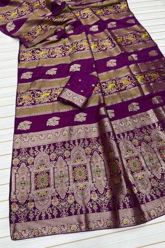 Purple Color Jaqurad Weaving Work Georgette Saree