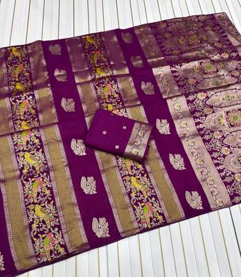 Purple Color Jaqurad Weaving Work Georgette Saree 2