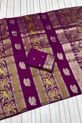Purple Color Jaqurad Weaving Work Georgette Saree