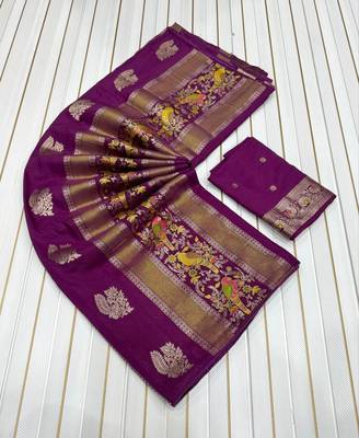 Purple Color Jaqurad Weaving Work Georgette Saree 3