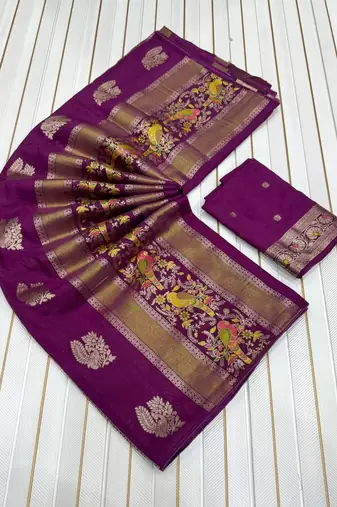 Purple Color Jaqurad Weaving Work Georgette Saree