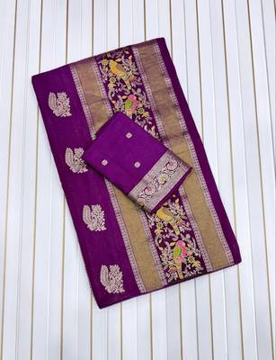 Purple Color Jaqurad Weaving Work Georgette Saree 4