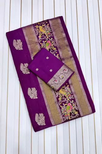 Purple Color Jaqurad Weaving Work Georgette Saree