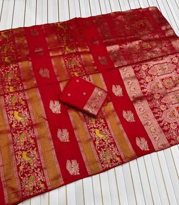 Red Color Jaqurad Weaving Work Georgette Saree 1