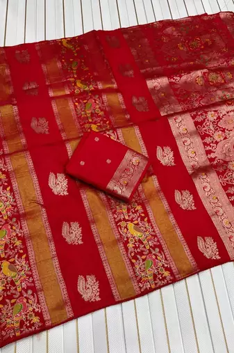 Red Color Jaqurad Weaving Work Georgette Saree