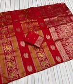 Red Color Jaqurad Weaving Work Georgette Saree
