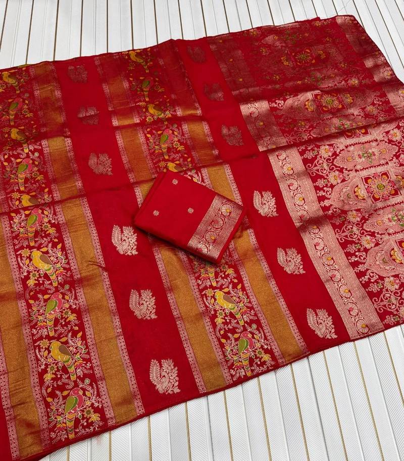 Red Color Jaqurad Weaving Work Georgette Saree