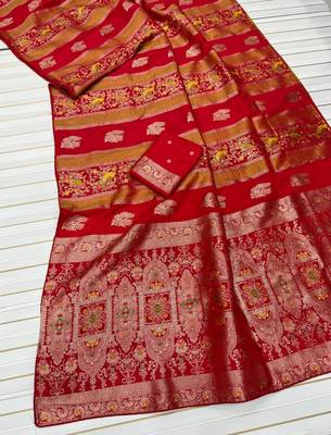 Red Color Jaqurad Weaving Work Georgette Saree 2