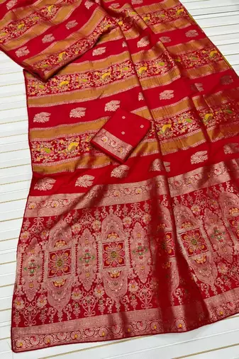 Red Color Jaqurad Weaving Work Georgette Saree