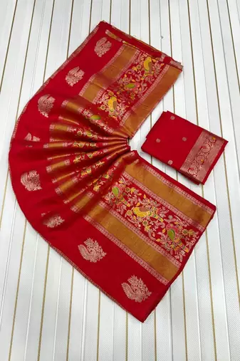 Red Color Jaqurad Weaving Work Georgette Saree