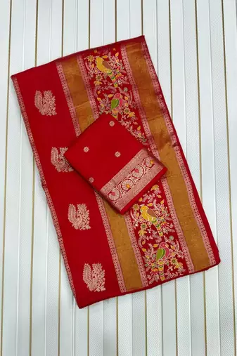 Red Color Jaqurad Weaving Work Georgette Saree