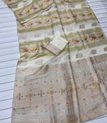 White Color Jaqurad Weaving Work Georgette Saree