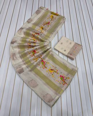 White Color Jaqurad Weaving Work Georgette Saree 3