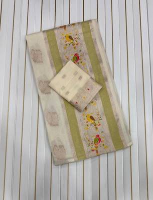 White Color Jaqurad Weaving Work Georgette Saree 4