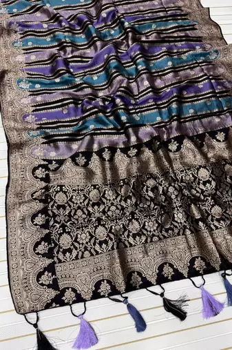 Black Color Jaqurad Weaving Work Georgette Saree