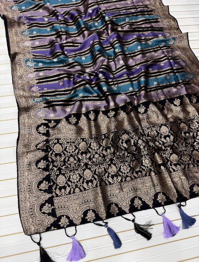 Black Color Jaqurad Weaving Work Georgette Saree