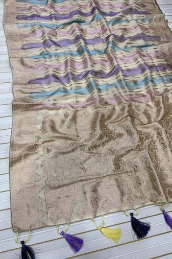 Cream Color Jaqurad Weaving Work Georgette Saree