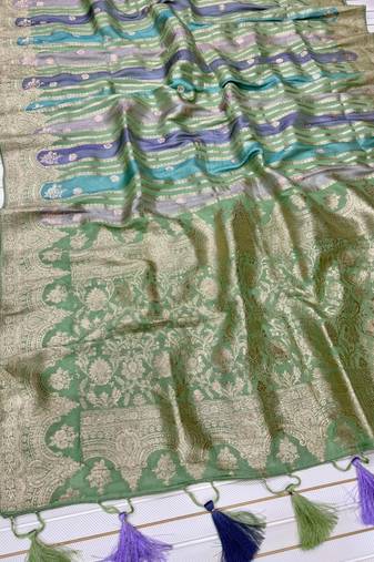 Light Green Color Jaqurad Weaving Work Georgette Saree