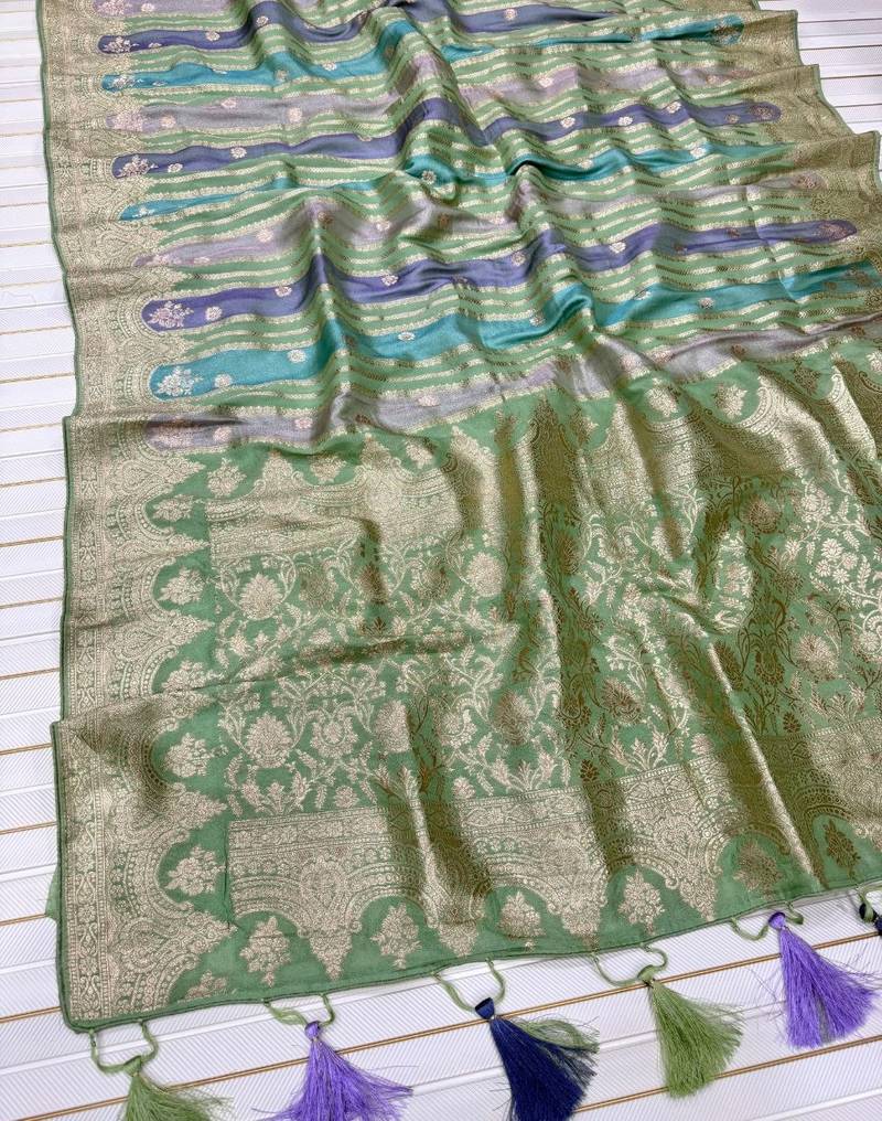 Light Green Color Jaqurad Weaving Work Georgette Saree
