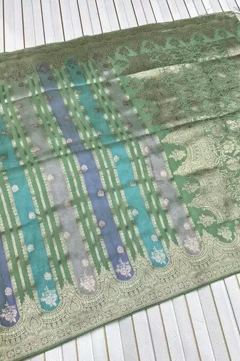 Light Green Color Jaqurad Weaving Work Georgette Saree