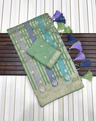 Light Green Color Jaqurad Weaving Work Georgette Saree 3