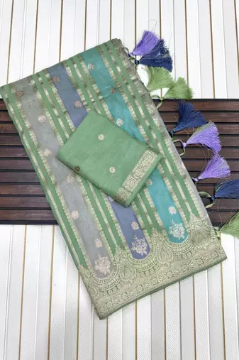 Light Green Color Jaqurad Weaving Work Georgette Saree
