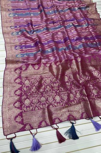Pink Color Jaqurad Weaving Work Georgette Saree