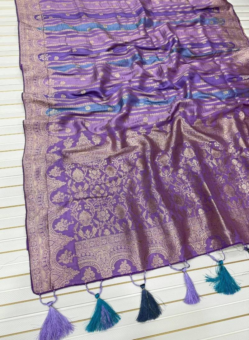 Purple Color Jaqurad Weaving Work Georgette Saree