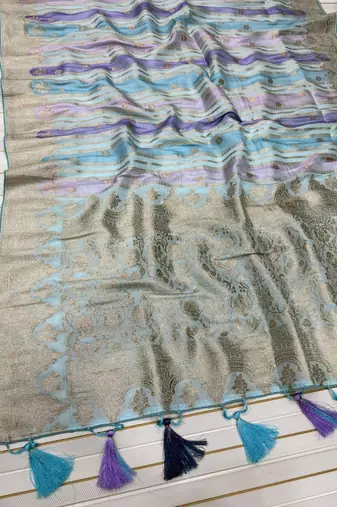 Sky Blue Color Jaqurad Weaving Work Georgette Saree
