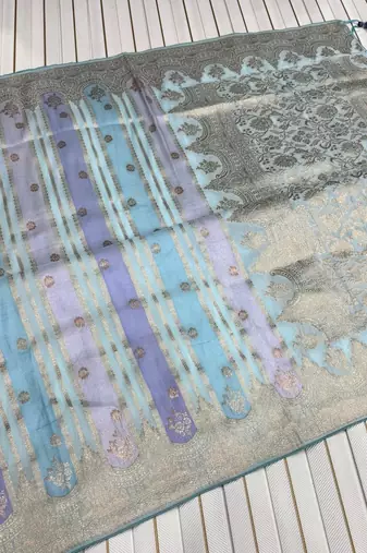 Sky Blue Color Jaqurad Weaving Work Georgette Saree