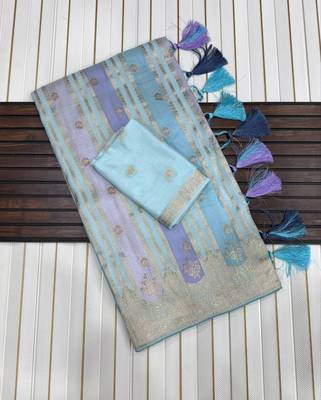 Sky Blue Color Jaqurad Weaving Work Georgette Saree 3