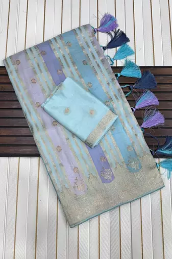 Sky Blue Color Jaqurad Weaving Work Georgette Saree