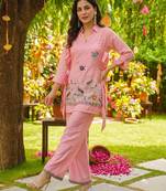  Embroidery Work Viscose Fabric Straight Kurta Palazzo and Jacket Set