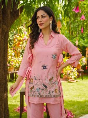  Embroidery Work Viscose Fabric Straight Kurta Palazzo and Jacket Set 5