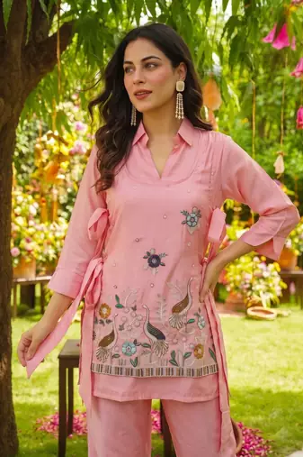 Embroidery Work Viscose Fabric Straight Kurta Palazzo and Jacket Set