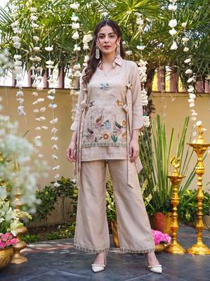 Embroidery Work Viscose Fabric Straight Kurta Palazzo and Jacket Set 1
