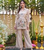  Embroidery Work Viscose Fabric Straight Kurta Palazzo and Jacket Set