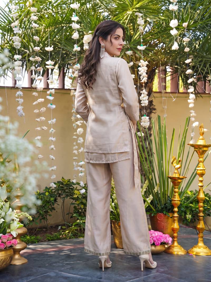  Embroidery Work Viscose Fabric Straight Kurta Palazzo and Jacket Set