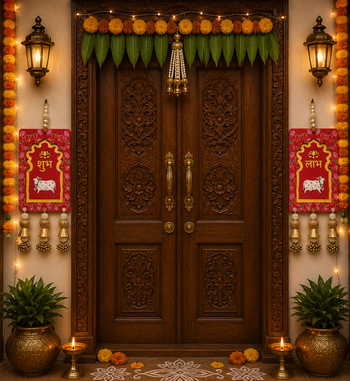 handmade mdf cow shubh labh door hangingdecor hanging diwali decor hanging (pack of 2) 2