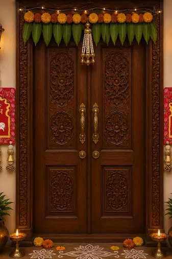 handmade mdf cow shubh labh door hangingdecor hanging diwali decor hanging (pack of 2)