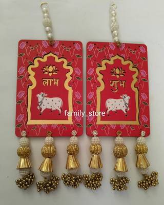 handmade mdf cow shubh labh door hangingdecor hanging diwali decor hanging (pack of 2) 3