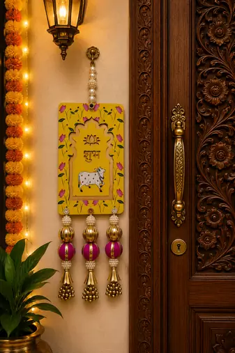 handmade mdf cow shubh labh door hangingdiwali door hangings festivals decor hanging (pack of 2)