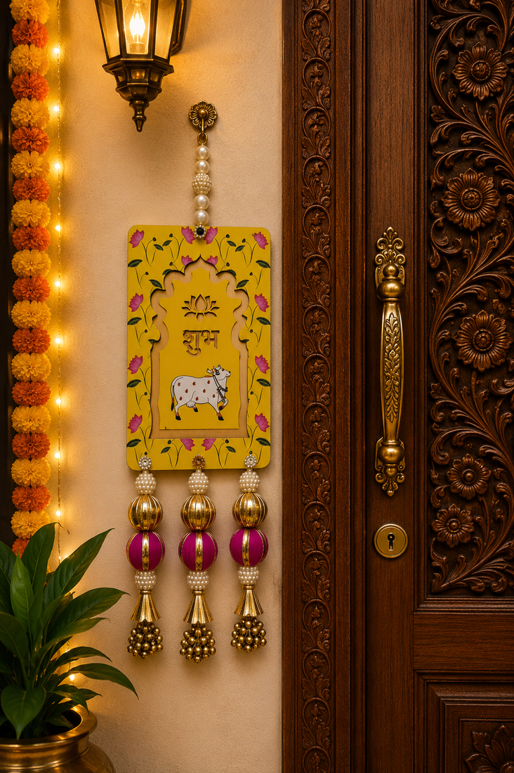 handmade mdf cow shubh labh door hangingdiwali door hangings festivals decor hanging (pack of 2)