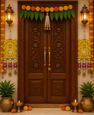 handmade mdf cow shubh labh door hangingdiwali door hangings festivals decor hanging (pack of 2) 2