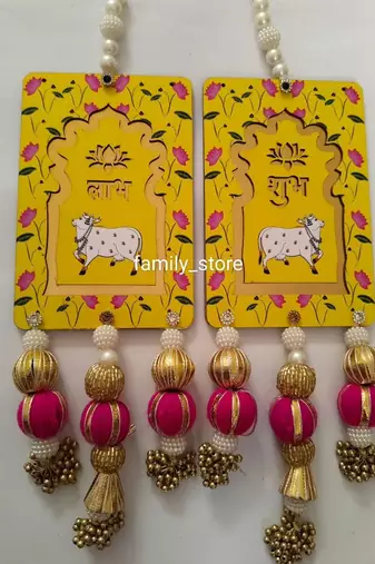 handmade mdf cow shubh labh door hangingdiwali door hangings festivals decor hanging (pack of 2)